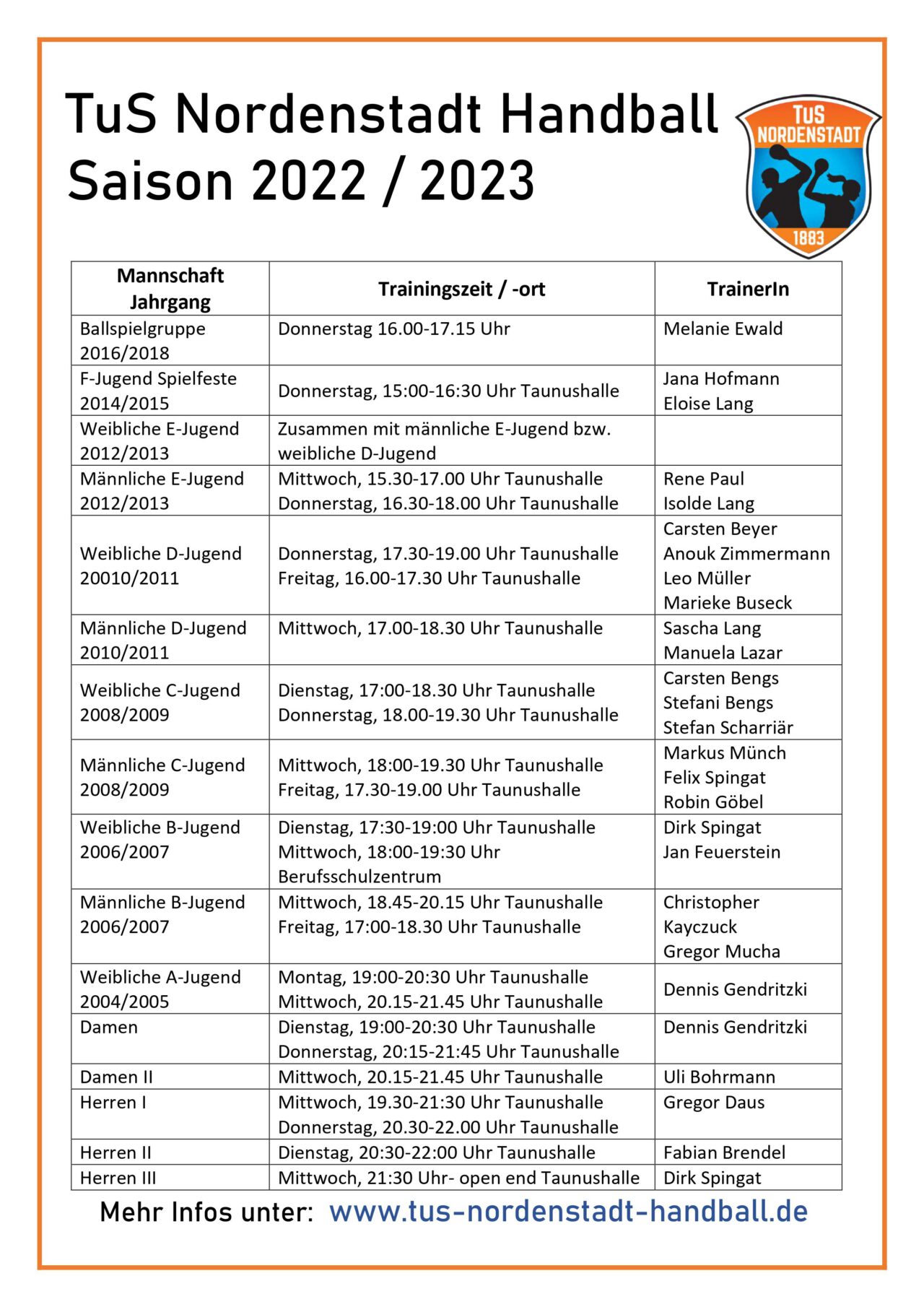 Aktuelle Trainingszeiten – TuS Nordenstadt 1883 E.V.